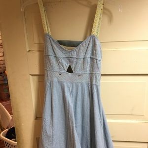 Embroidered denim sundress with cut out back